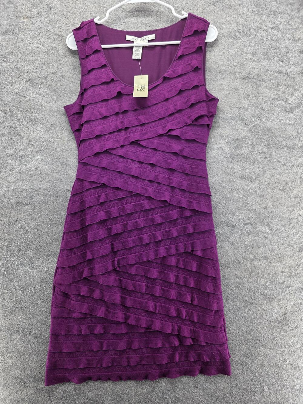 Max Studio Dress Womens M Purple Sheath Tank Knee Length Lined Layered Party